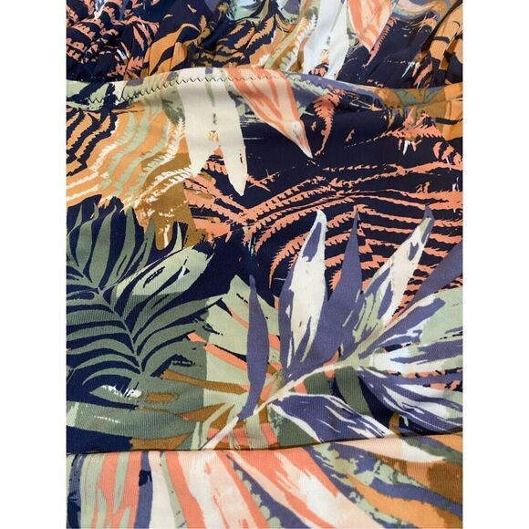 Garnet Hill Ruched Wrap V Neck One apiece Swimsuit Leaf pattern Size 16 - Picture 3 of 5